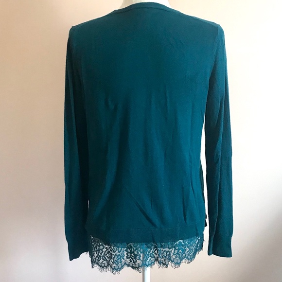 Ann Taylor Teal Lace Trim Sweater Size Medium - Picture 3 of 7